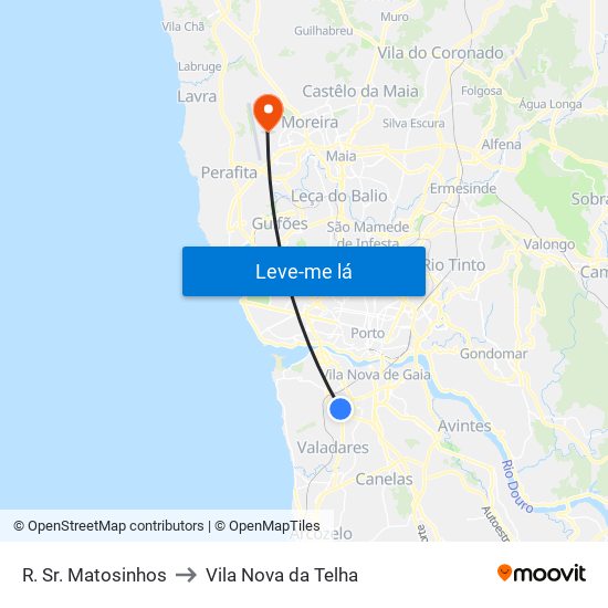 R. Sr. Matosinhos to Vila Nova da Telha map