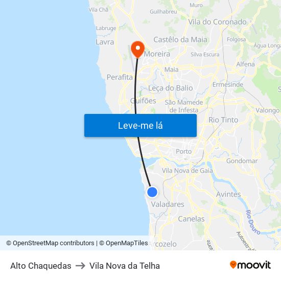 Alto Chaquedas to Vila Nova da Telha map