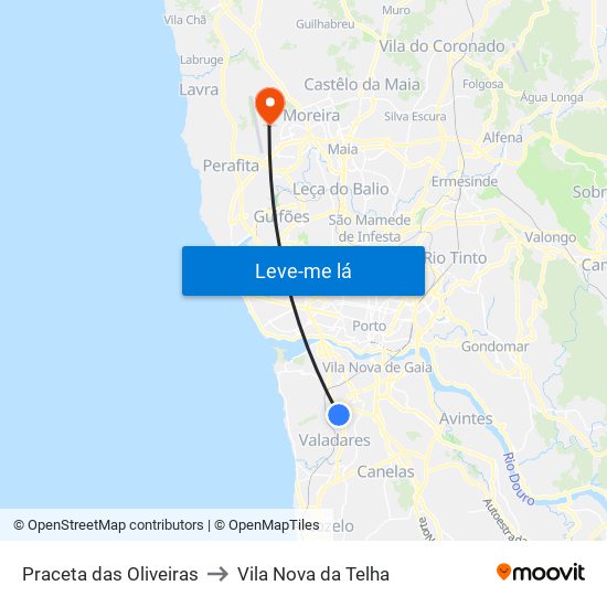 Praceta das Oliveiras to Vila Nova da Telha map