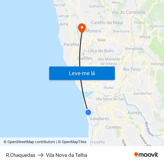 R.Chaquedas to Vila Nova da Telha map