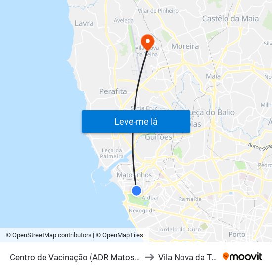 Centro de Vacinação (ADR Matosinhos) to Vila Nova da Telha map