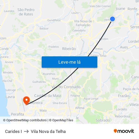 Carides I to Vila Nova da Telha map
