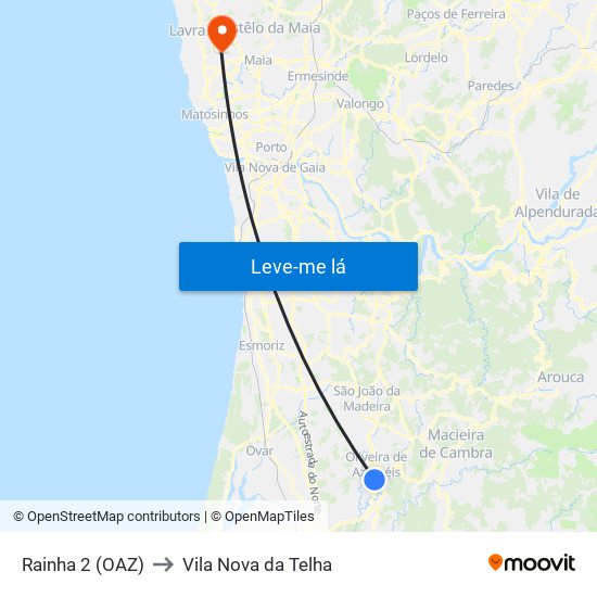 Rainha 2 (OAZ) to Vila Nova da Telha map