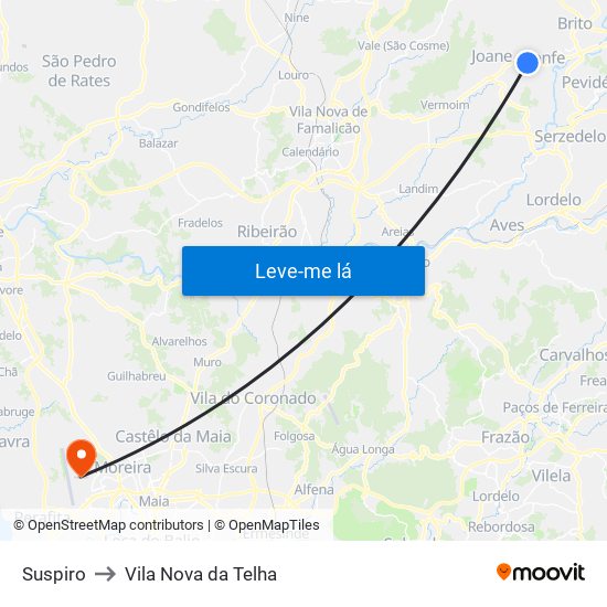 Suspiro to Vila Nova da Telha map