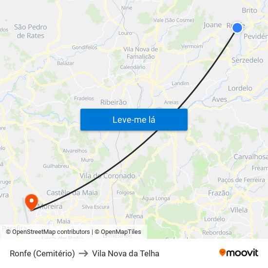 Ronfe (Cemitério) to Vila Nova da Telha map