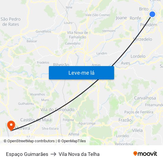 Espaço Guimarães to Vila Nova da Telha map