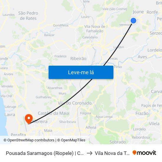 Pousada Saramagos (Riopele) | Correios to Vila Nova da Telha map