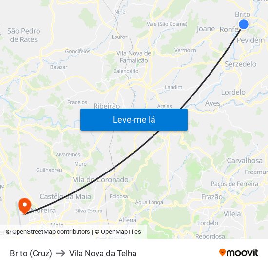 Brito (Cruz) to Vila Nova da Telha map