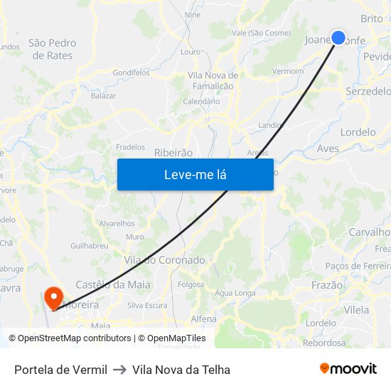 Portela de Vermil to Vila Nova da Telha map