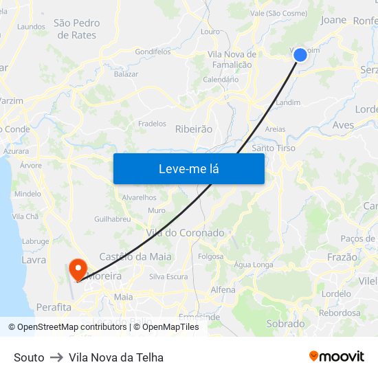 Souto to Vila Nova da Telha map