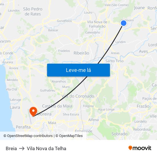 Breia to Vila Nova da Telha map