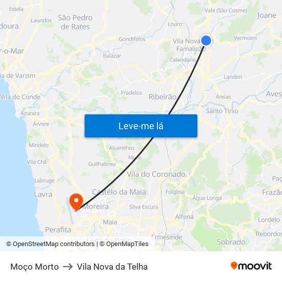 Moço Morto to Vila Nova da Telha map