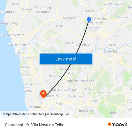 Castanhal to Vila Nova da Telha map