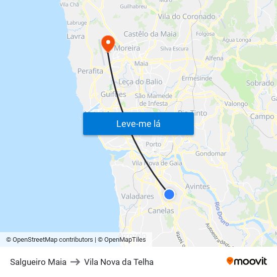 Salgueiro Maia to Vila Nova da Telha map