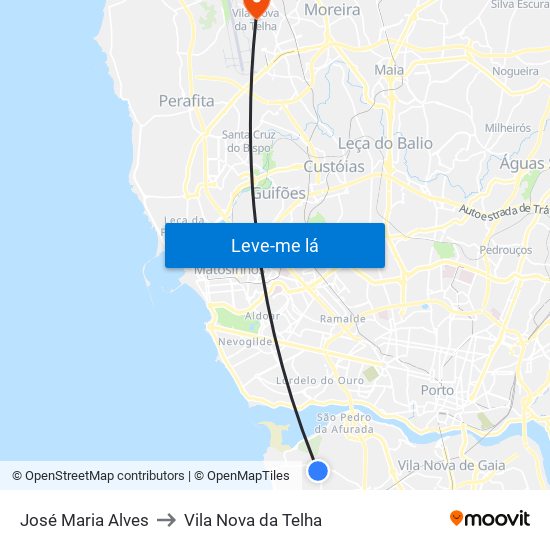 José Maria Alves to Vila Nova da Telha map