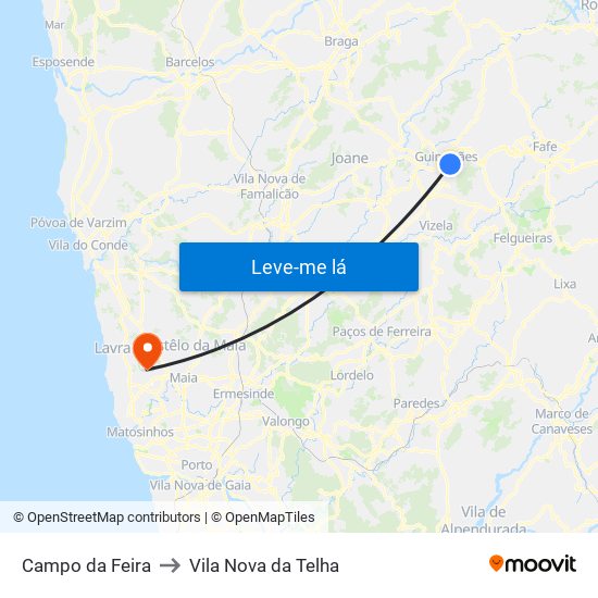Campo da Feira to Vila Nova da Telha map
