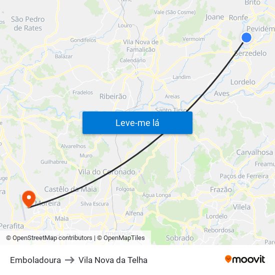 Emboladoura to Vila Nova da Telha map