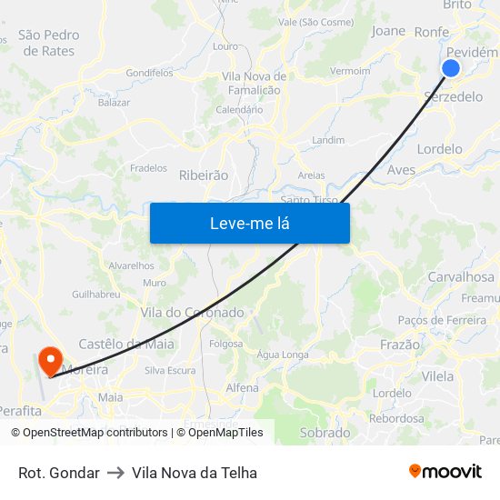 Rot. Gondar to Vila Nova da Telha map