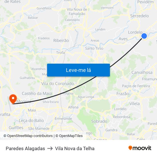 Paredes Alagadas to Vila Nova da Telha map