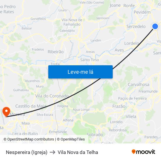 Nespereira (Igreja) to Vila Nova da Telha map