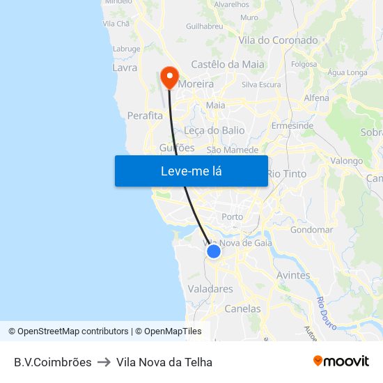 B.V.Coimbrões to Vila Nova da Telha map
