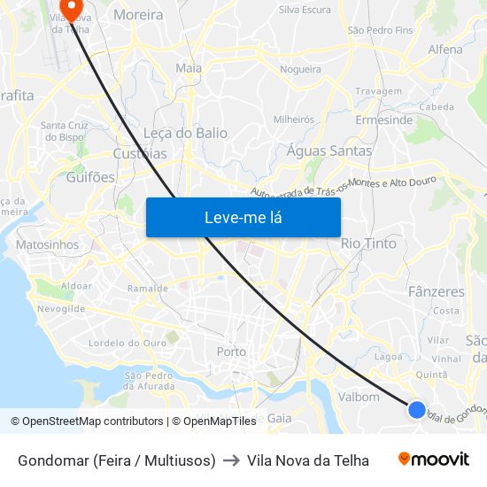 Multiusos de Gondomar to Vila Nova da Telha map