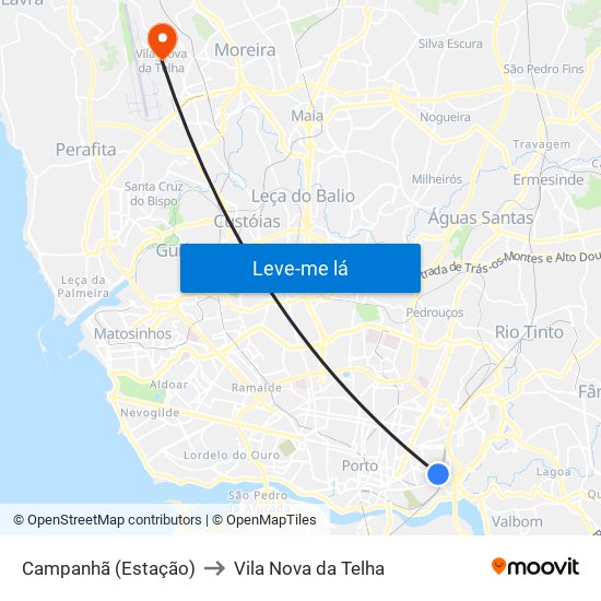 Campanhã (Estação) to Vila Nova da Telha map