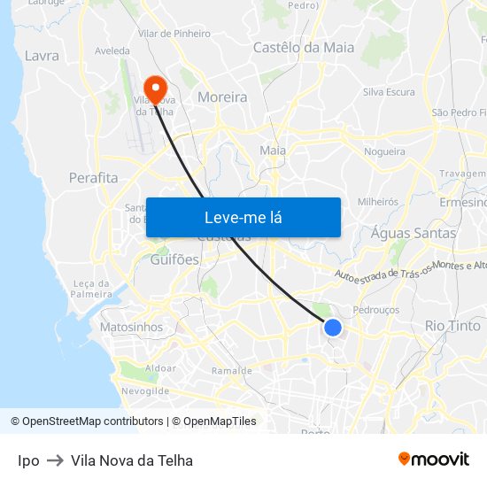 Ipo to Vila Nova da Telha map