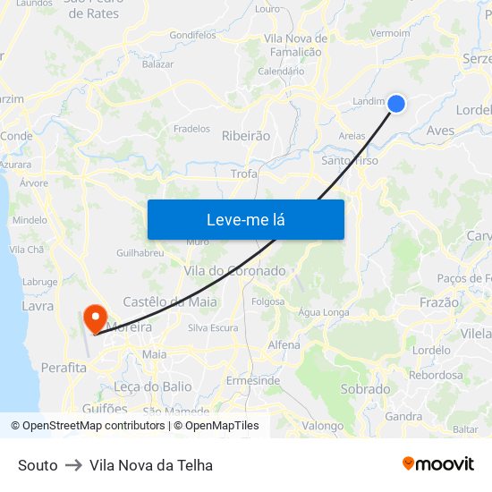 Souto to Vila Nova da Telha map