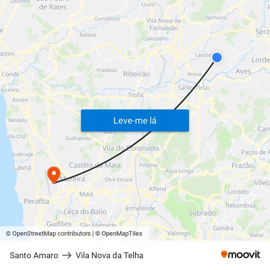 Santo Amaro to Vila Nova da Telha map