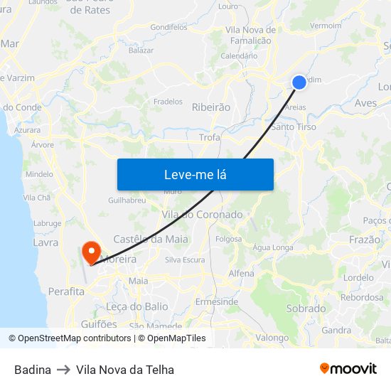 Badina to Vila Nova da Telha map