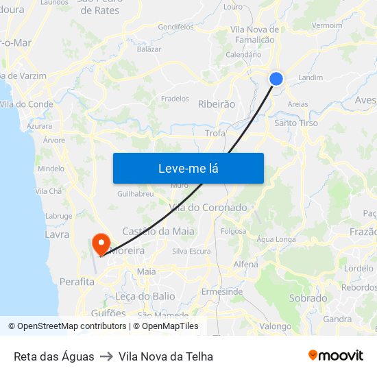 Reta das Águas to Vila Nova da Telha map