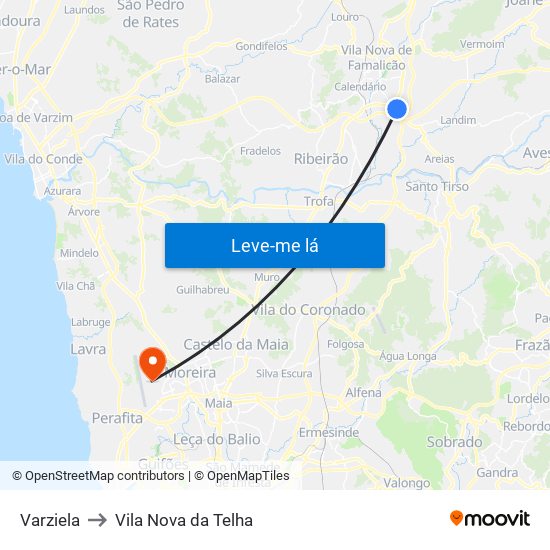 Varziela to Vila Nova da Telha map