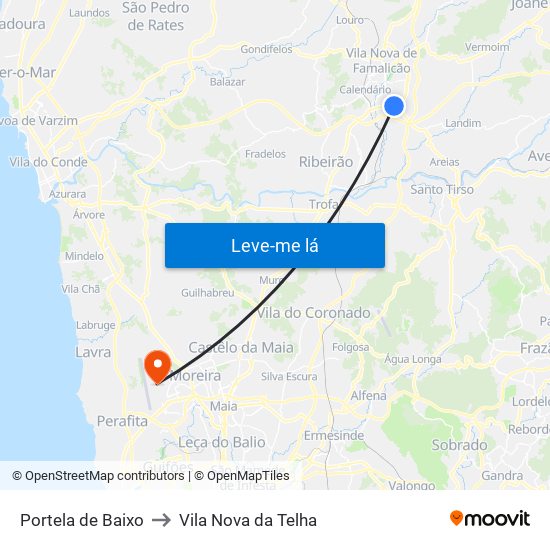 Portela de Baixo to Vila Nova da Telha map