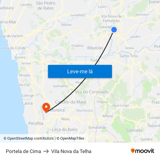 Portela de Cima to Vila Nova da Telha map