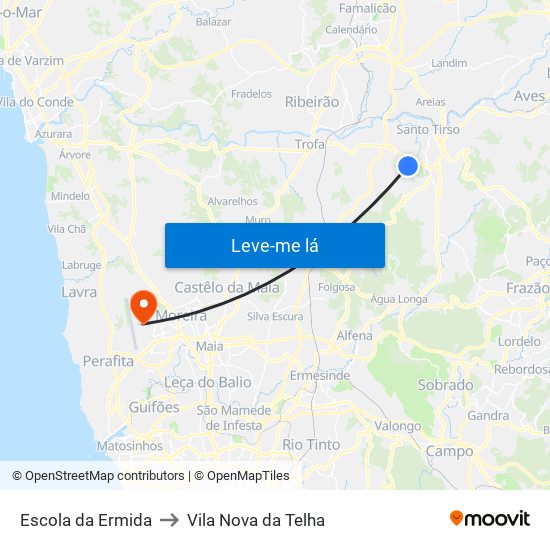 Escola da Ermida to Vila Nova da Telha map