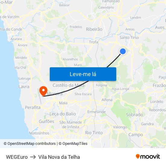 WEGEuro to Vila Nova da Telha map
