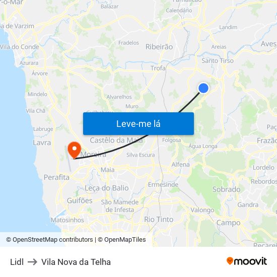 Lidl to Vila Nova da Telha map