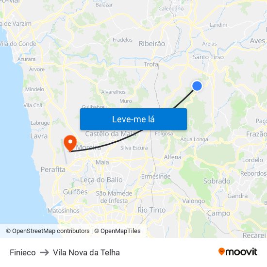 Finieco to Vila Nova da Telha map