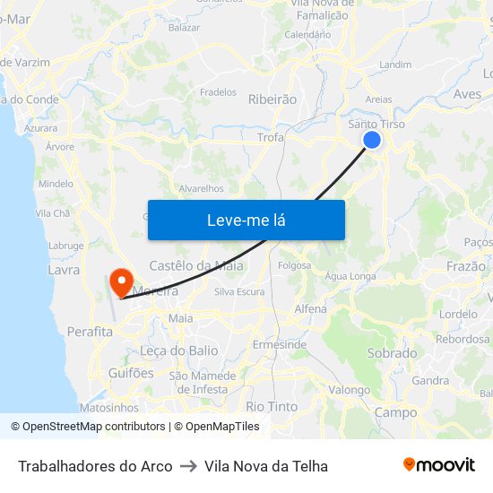Trabalhadores do Arco to Vila Nova da Telha map