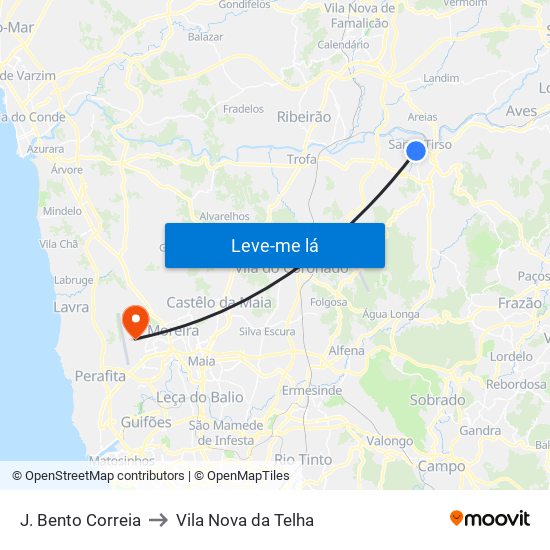 J. Bento Correia to Vila Nova da Telha map
