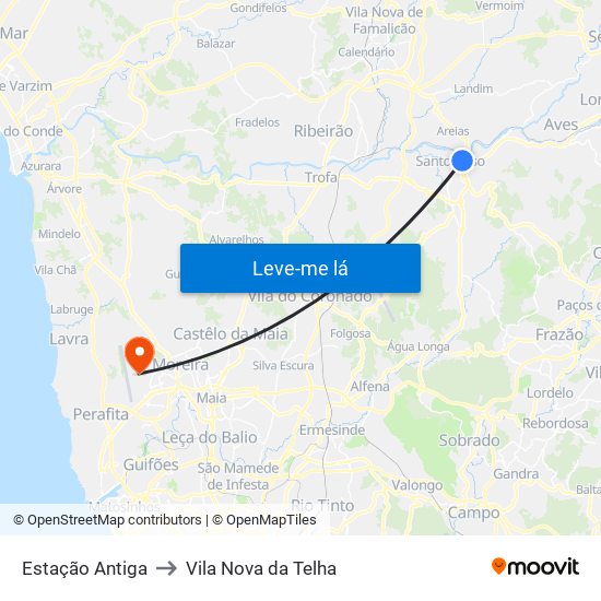 Estação Antiga to Vila Nova da Telha map