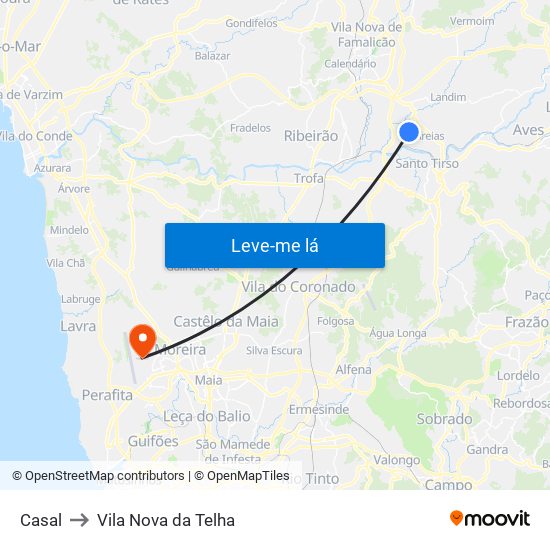 Casal to Vila Nova da Telha map