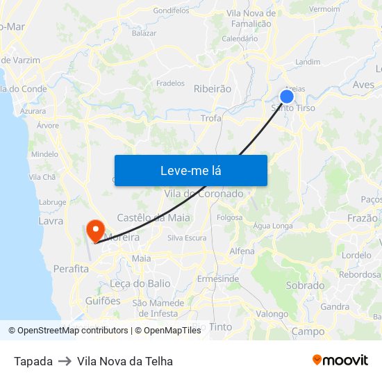Tapada to Vila Nova da Telha map