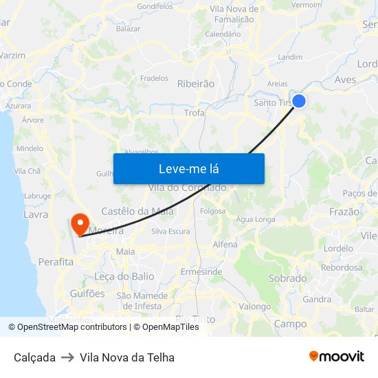 Calçada to Vila Nova da Telha map
