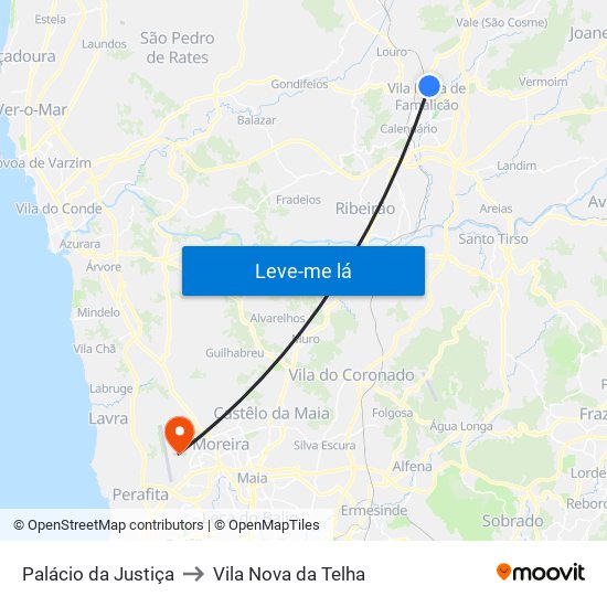 Palácio da Justiça to Vila Nova da Telha map