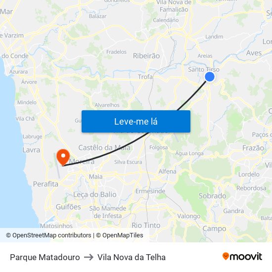 Parque Matadouro to Vila Nova da Telha map