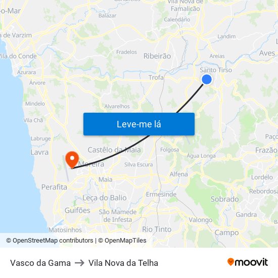 Vasco da Gama to Vila Nova da Telha map