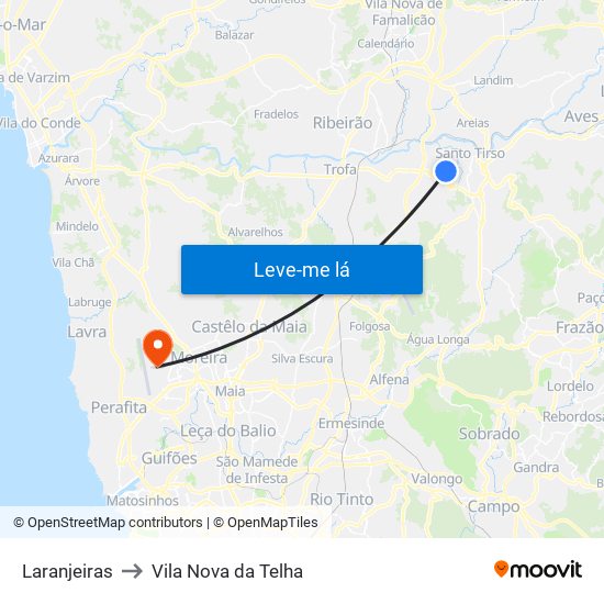 Laranjeiras to Vila Nova da Telha map