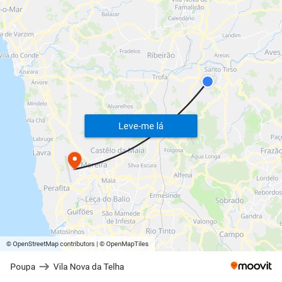 Poupa to Vila Nova da Telha map